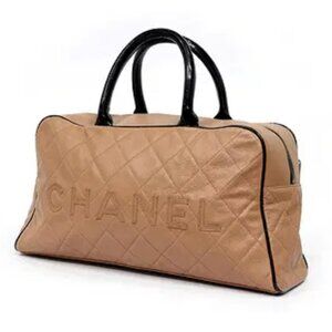 Chanel Bowling Bag Quilted Vintage Duffle Weekender Leather Top Handle